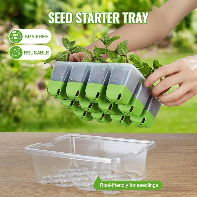 Backyard Expressions 5-Pack Silicone Seed Starter Kit – Reusable 60-Cell Planting Trays with Easy Push-Out Design for Indoor Garden Seedlings