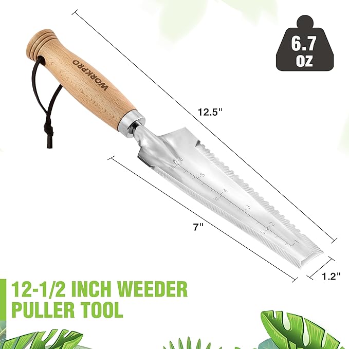 WORKPRO Garden Trowel with Wood Handle, Stainless Steel Narrow Hand Shovel, Multi- Use Flat Garden Trowel for Planting, Weeding, Transplanting, Digging, Small Weeding knife for Gardening