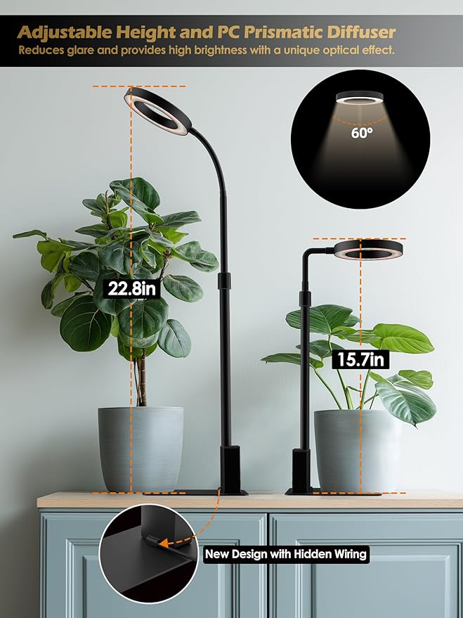 Smart Grow Lights for Indoor Plants, Plant Light with Auto-Timer, Full Spectrum LED Grow Light, Adjustable Height & Stepless Dimming,Plant Assistant Suitable for Most Plants (Black(Desktop1))