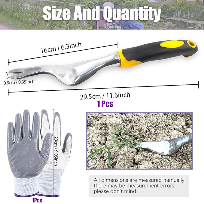 Swpeet 5Pcs Manual Weeders Puller Tool Kit, Weed Puller Tool Garden Handle Weeder Removal Tool Garden Trowel with Ergonomic Handle Weeding Tool with Protective Gloves for Garden Lawn