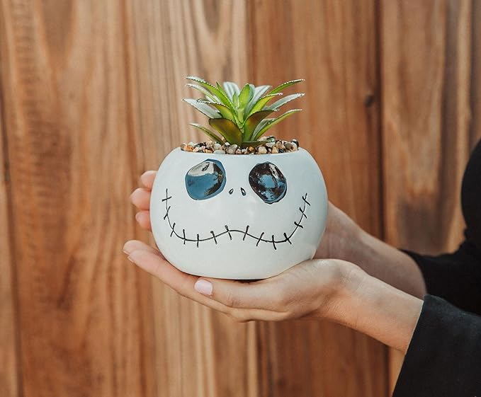 Silver Buffalo Disney Nightmare Before Christmas Jack Skellington Decorative Artificial Faux Greenery Plant in Ceramic