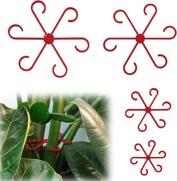 PEUTIER 4pcs Plant Stem Supports, Plastic Houseplant Climbing Holders Stabilizer Reusable Small Climbers Flower Plant Stakes Trellis Stem Hook Growth Accessories for Indoor Monstera (Red)
