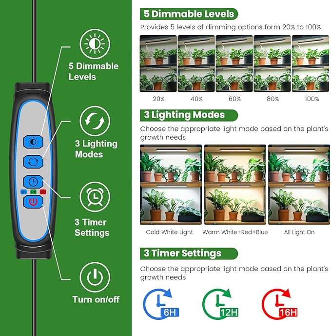 Wolezek Grow Light Strips for Indoor Plants, 420 LEDs Full Spectrum Plant Light for Indoor Growing with 6/12/16H Auto Timer, Grow Lamp Bar for Seedling Succulent, 13.8 Inches, 4 Pack