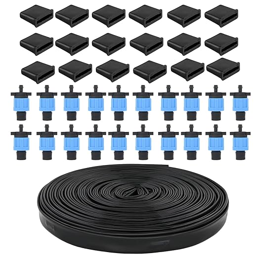 100 ft 5/8" Drip Irrigation Tape Kit Emitter Spacing 6" with 20PCS Drip Tape Connectors and 20PCS Drip Tape Row Ends Automatic Equipment for Garden Irrigation Wall Thickness : 15 mil 0.53GPH