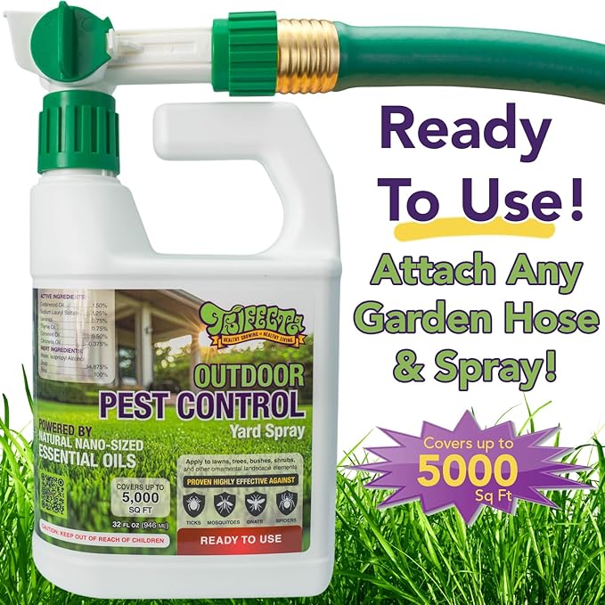 Trifecta Natural Outdoor Pest Control Yard Spray with Essential Oils | Mosquito, Ant, Flea, Tick, Gnat Killer on Contact & Repellent Treatment for Insects Bugs | Safe Around Kids & Pets | 32oz -2 Pack
