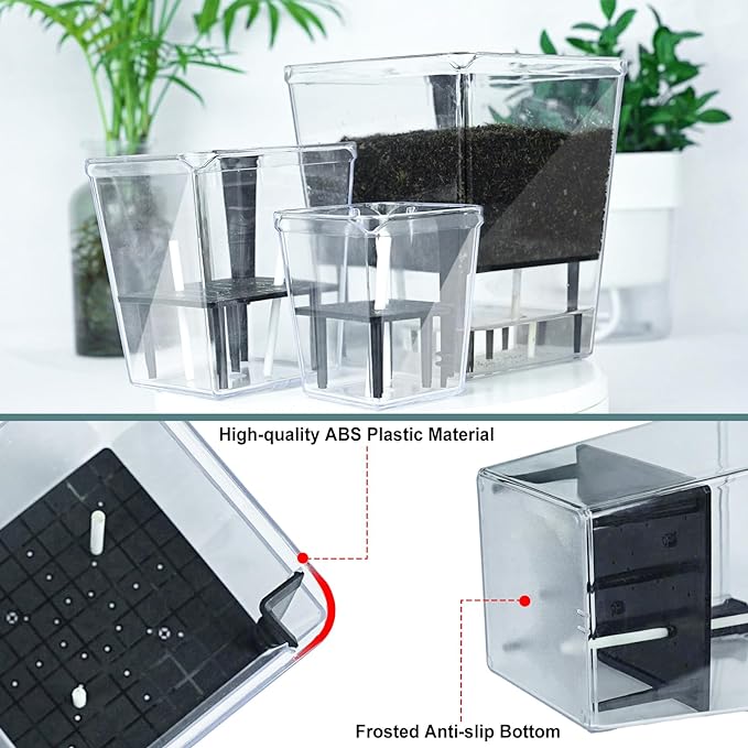 Self Watering Pots Set, 3 Pack Self Watering Pots for Indoor Plants, Clear Planter Pot with Deep Reservoir for Spider Plant, Orchid, African Violet (Clear, 3 Medium)