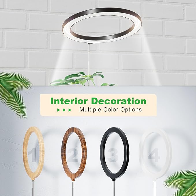 12" Grow Lights for Large Indoor Plants, Full Spectrum Indoor Plant Lights for Indoor Growing,Height Adjustable 15"-65",Timer Auto On/Off 3/9/12H,9 Brightness,Led Tall Halo Grow Light for House Plants
