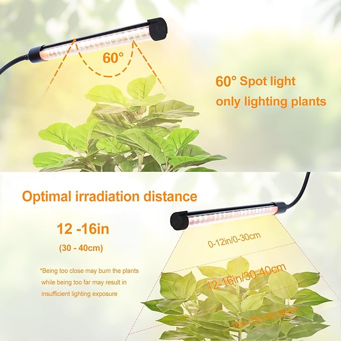 4Head Desk Grow Light, Tabletop LED Grow Lights for Indoor Plants for Bonsai, Seed Starting, Succulents, 36 Watt Power Draw, 4/8/12/16/20H Timer, 16"-24" Height Adjustable