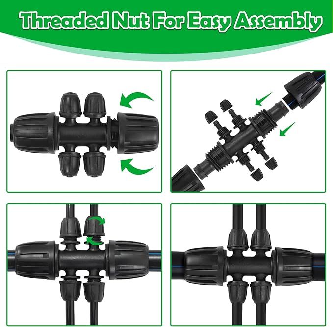 1/2 Inch To 1/4 Drip Irrigation Fittings - 8 Pack Drip Line Irrigation 1/2'' to 1/4'' Barbed Tee Adapter Anti-Drop Lock Nut Barbed Reducer 6 Way Connectors for Drip Irrigation System