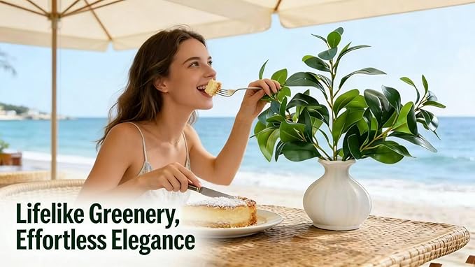 16" Artificial Branches in White Textured Ceramic Vase Lifelike Faux Greenery Table Centerpiece Modern Fake Plant for Home Office Desk Shelf Bedroom Bathroom Decor