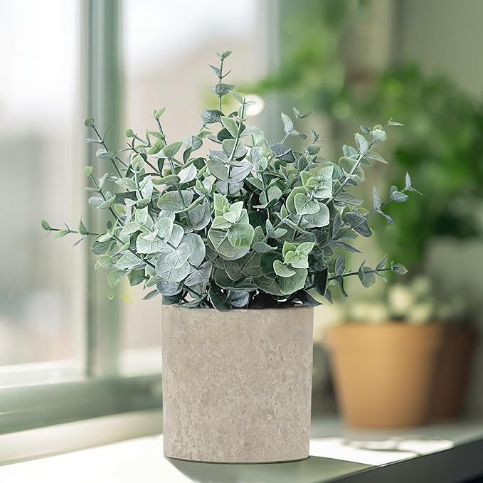 3 Pack Eucalyptus Fake Plants in Pot, Artificial Plants Indoor Greenery Small Faux Plants for Bathroom Shelf Room Desk Home Office Coffee Table Farmhouse Decor