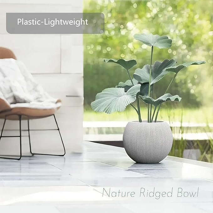 14.5"Dia Large Gray Round Plastic Planter with Drainage Hole & Plug, Textured Lightweight Plant Pot, Shatterproof & UV Resistant for Indoor Outdoor Patio, Modern Decor (11.8"H x 8.9" Opening)