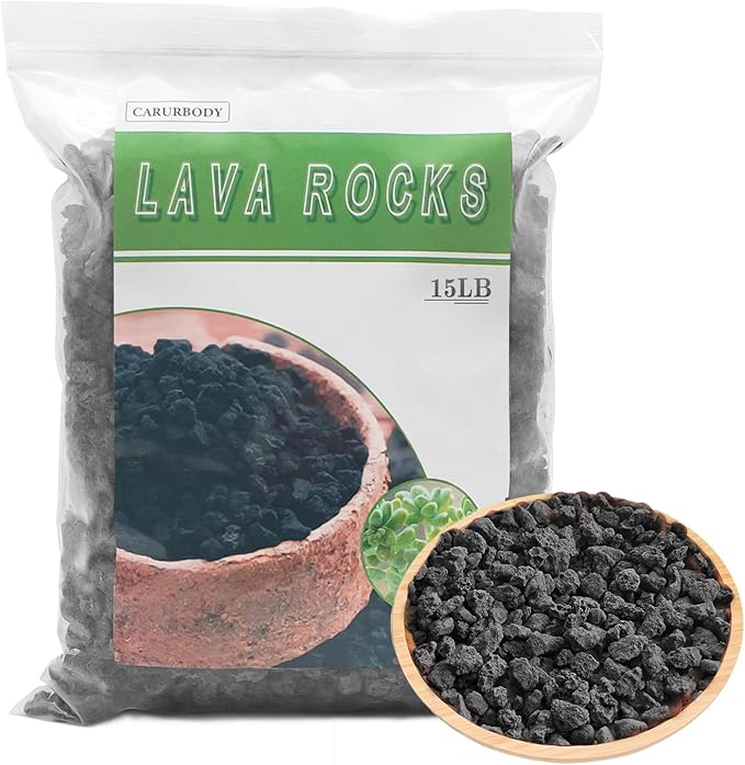 Lava Rocks for Plants -100% Pure Volcanic Rock No Dyes or Chemicals-Best Lava Stones Top Dressing for Cacti Succulents Plants,Bonsai (Black, 15LBS)