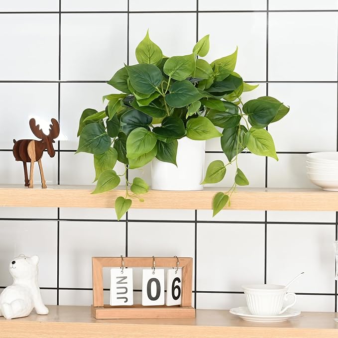 Waipfaru Faux Plants Indoor with Ceramic Pots, Realistic Small Fake Plants with Pothos, Artificial Potted Plants for Home Shelf Bathroom Kitchen Office Indoor Outdoor Decor