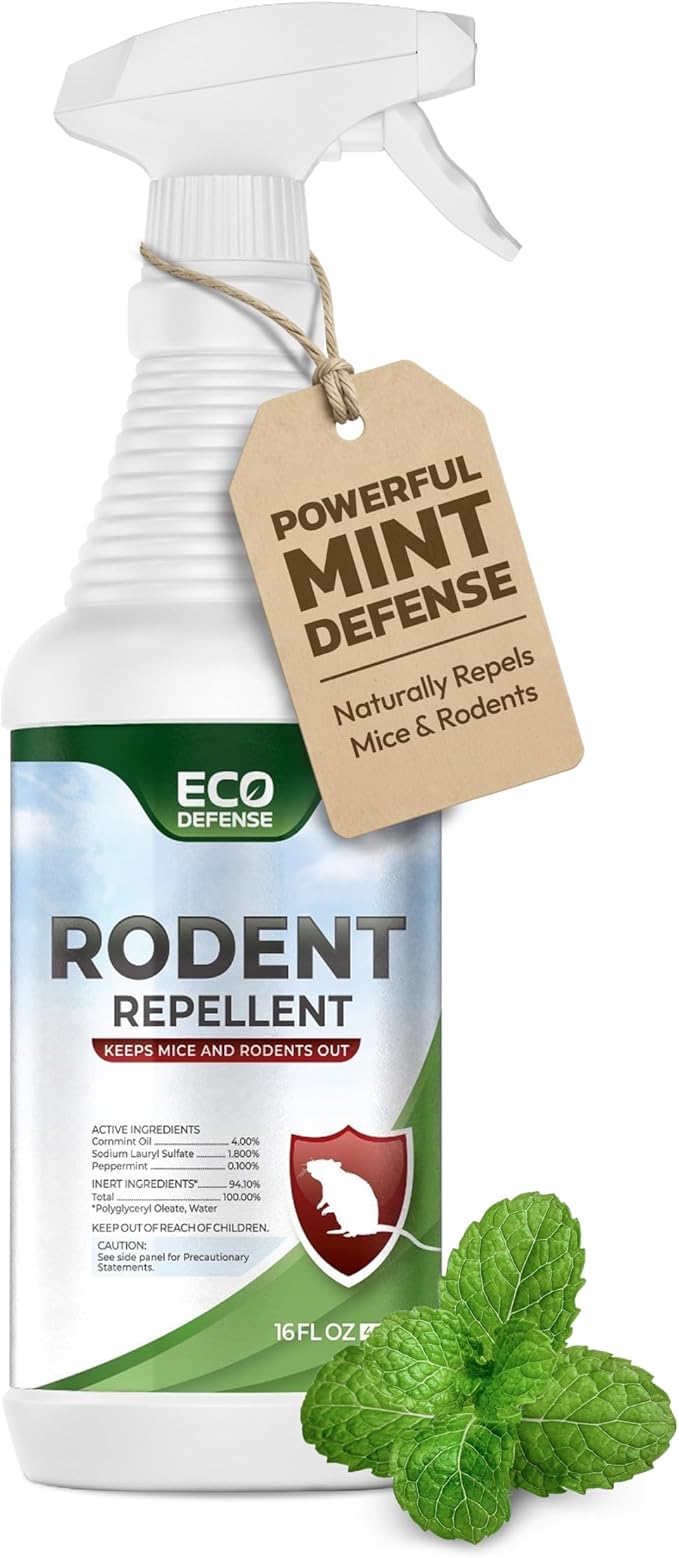 Eco Defense Mouse Spray Repellent Indoor with Peppermint Oil, Natural Peppermint Spray for Rodents, Mouse Repellent Spray for Home, Garage & Vehicles, Rodent Repellent 16 oz