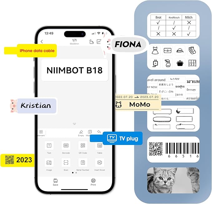 NIIMBOT Thermal Transfer Cable Labels 0.49" x 4.29", for N1(B18) Label Maker, PET Material, Waterproof and High-Temperature Resistance, Long Storage Time, 1 Roll of 60, White