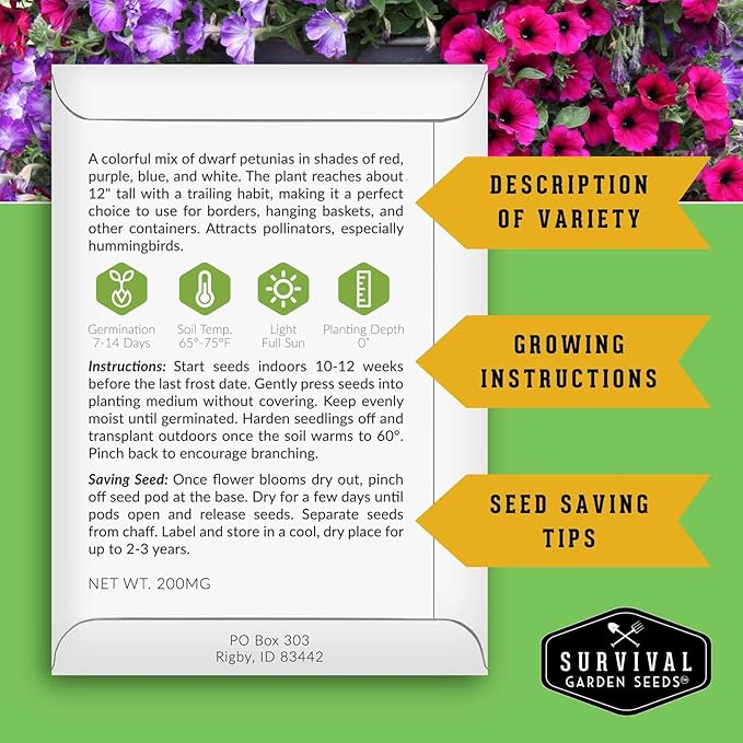 Pest Defense 6 Pack Seeds for Planting - Heirloom Lavender, Hyssop, Catnip, Marigold, Petunia, Basil - Natural Pest Deterrents for Outdoor & Indoor Spaces - Survival Garden Seeds