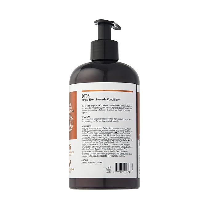 Red by Kiss Tangle Fixer with Honey & Keratin, Sulfate-Free Detangling Leave-in Conditoner for Shine & Frizz Protection, Mango & Peach Scent