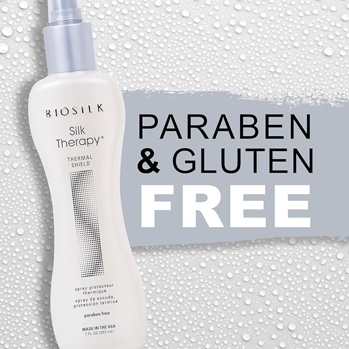 BioSilk Silk Therapy Thermal Shield Protection Spray, Heat Protectant for Hair, Shields Hair from Thermal Damage, Adds Shine & Holds Styles, Sulfate-Free, Paraben-Free, Cruelty-Free, 7 Oz