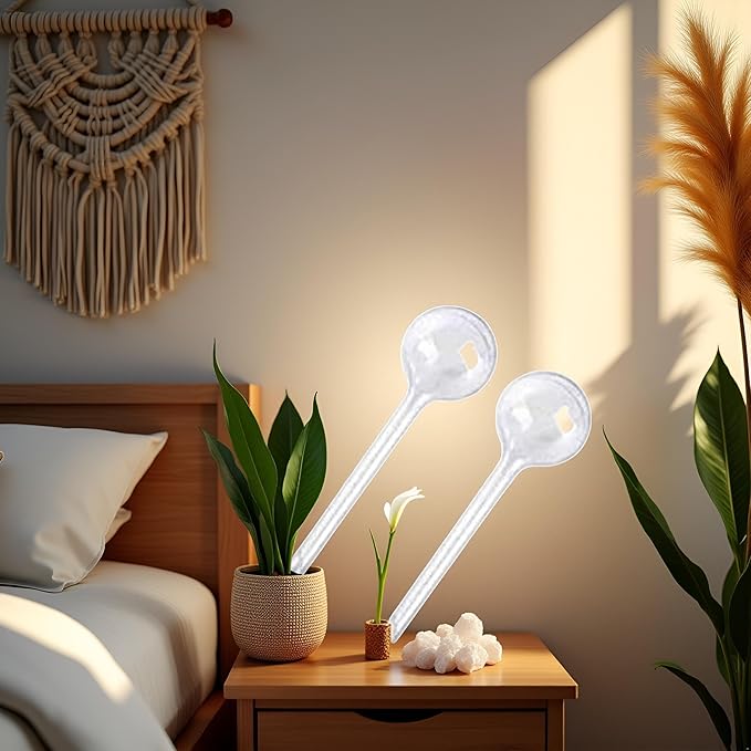 Plant Watering Globes, 2Pcs Plastic Plant Automatic Water Bulbs Flower Self Feeder Balls Irrigation Device Auto Waterer Planter Insert Stakes for Indoor Outdoor Garden Potted