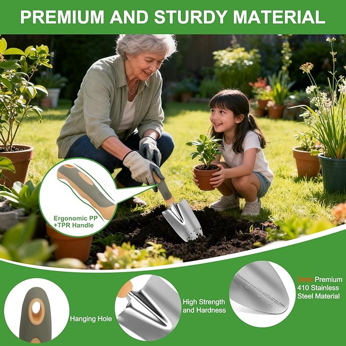 Yesker Gardening Tools 9-Piece Heavy Duty Garden Tool Set Gardening Supplies Gifts for Women Men Gardening Hand Tool Kit w Non-Slip Ergonomic Rubber Handle, Durable Garden Bag, Pruning Shears, Green