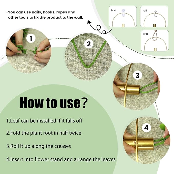 GREENTIME 2 Pack Artificial String of Pearls 22" Fake Hanging Plants with 8" Round Metal Wall Decor for Living Room Indoor Outdoor Bedroom UV Resistant No Maintenance Boho