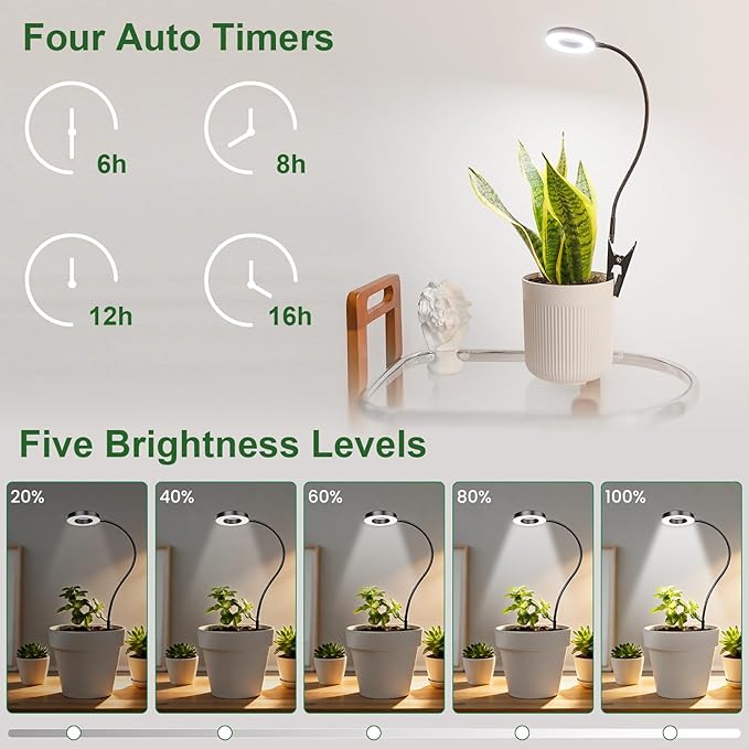 LORDEM Indoor Plant Grow Lights with 6/8/12/16H Auto Timer, 3 Spectrum Modes, Full Spectrum LED, Adjustable Height, for Small Plants, 3Pack Black