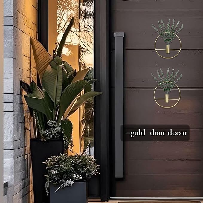 GREENTIME 2 Packs Hanging Planters with 15in Artificial Eucalyptus Plants for Indoor Outdoor Home Bathroom Living Room Wall Decor (Gold, Circle)