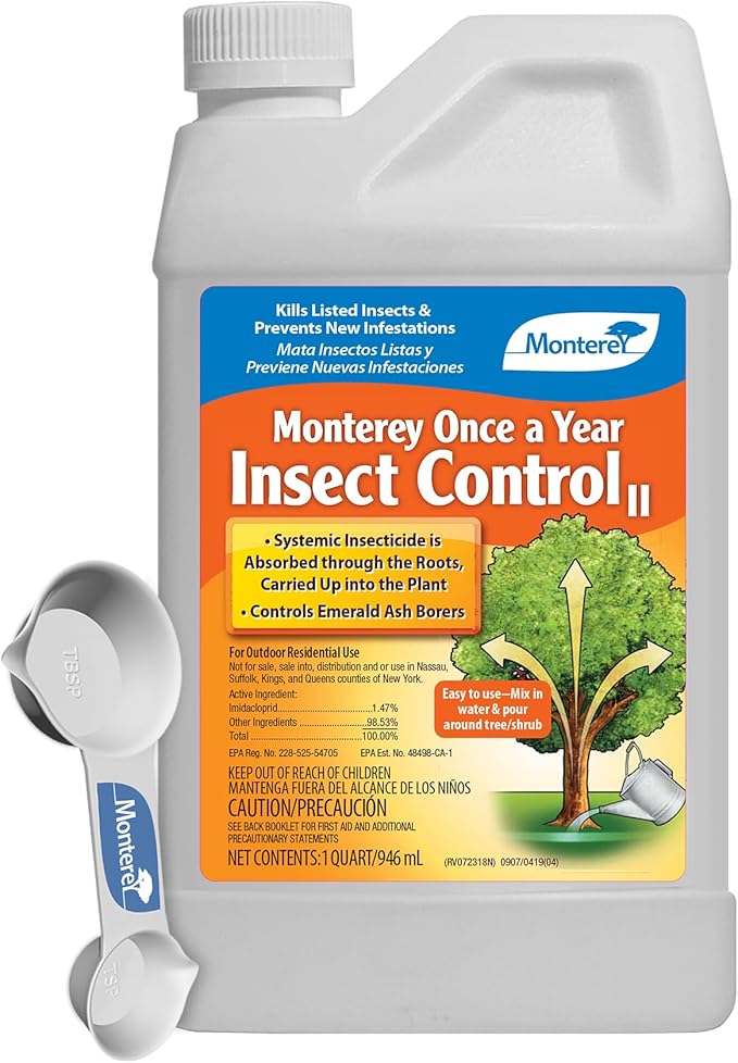 Monterey Once A Year Insect Control II Bundled with Measuring Spoon - Systemic Insecticide Absorbed Through Roots Into Plant - 1 Quart