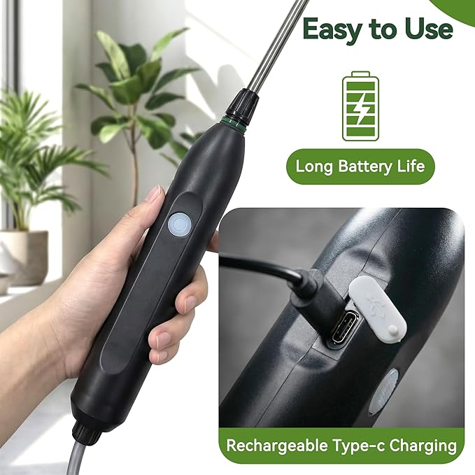 High Reach Electric Water Sprayer Wand for Hanging Plants, Telescoping Indoor Plant Waterer with Pump, 180° Adjustable Watering Nozzle, Fan Spray Head, High Flow Leak-Proof Design