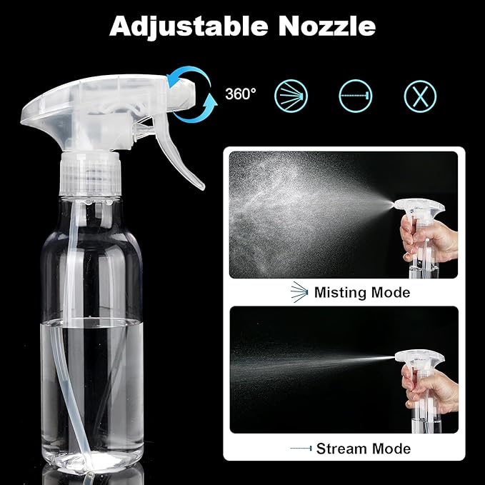 Cosywell Plastic Spray Bottles 8.8oz/260ml 3 Pack Empty Spray Bottle for Cleaning Mist/Stream Heavy Duty Water Spraying Bottle for Cooking Hair Care Essential Oils(Clear)