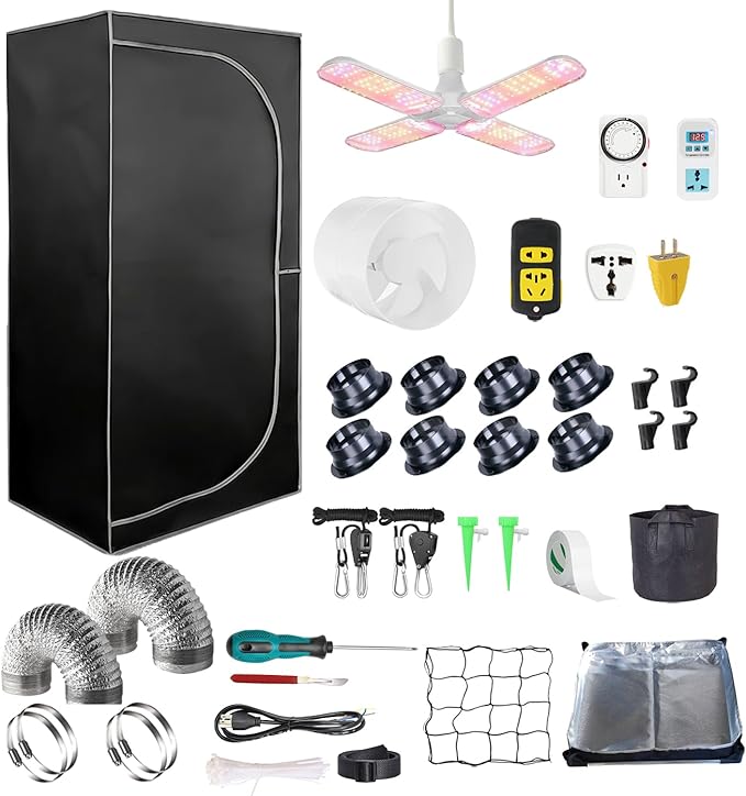 48"x24"x80" Grow Tent Kit Complete 4x2 ft High Reflective Mylar Indoor Grow Tent +Portable Full Spectrum LED Grow Light Combo Hydroponics Indoor Plant Growing Tent Room