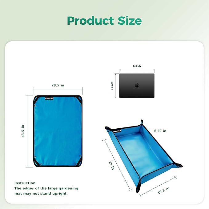 Large Plant Transplanting Mat - Thickened Waterproof Potting Mat, Succulent Gardening Mat, Portable Repotting Mat for Mess Control, Indoor Outdoor Use (PVC-Blue 43.5"x29.5")
