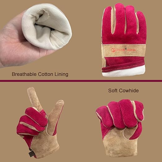 Leather Gardening Gloves for Women - Working Gloves for TIG/MIG Welding, Construction, Farm, Best Garden Gifts & Tools for Gardener (Small)