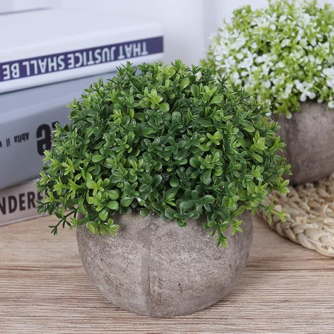 Ogrmar Mini Plastic Faux Plants in Pot/Small Topiary Shrubs Fake Greenery for Bathroom, House Decorations (Green Grass)