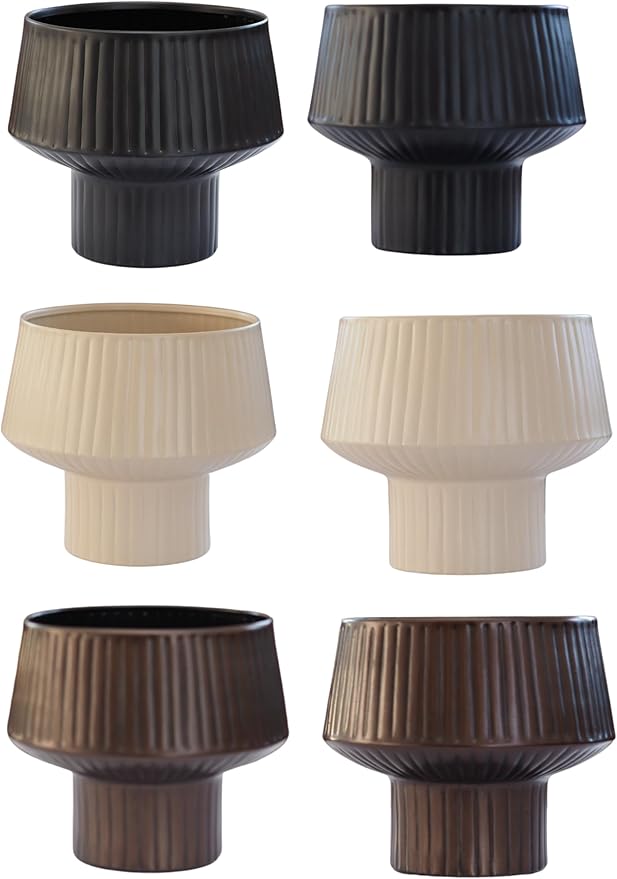 Wide Top Modern Handmade Metal Indoor Planter with Unique Shape, Vertical Grooved Design and Anti-Scratch Pads, Rust-Resistant Finish that is Sustainable Non-Plastic Pot Recyclable Metal Vase (Copper)