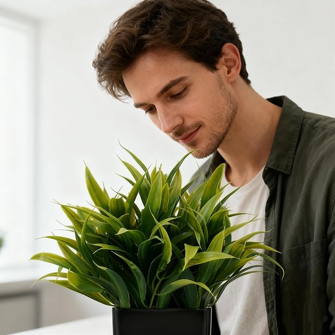 4 Pack Small Artificial Plants in Pots, Faux Mini Potted Fake Greenery Assortment for Home Office Desk Decor, Realistic Lifelike Plastic Foliage Indoor Outdoor Decoration