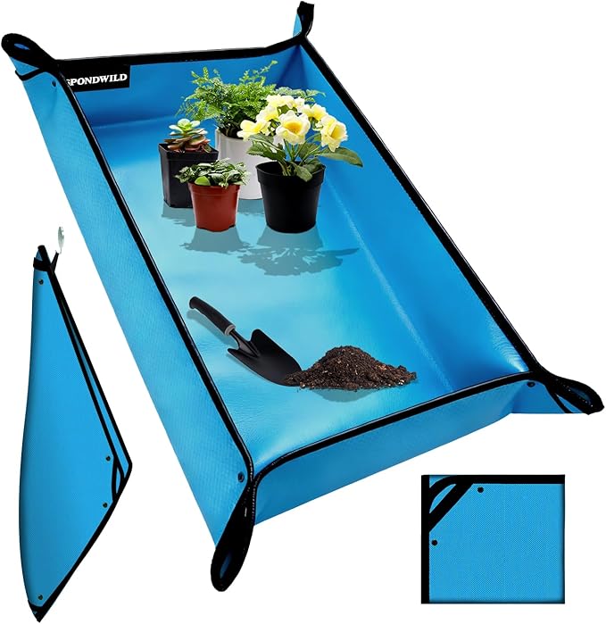 Large Plant Transplanting Mat - Thickened Waterproof Potting Mat, Succulent Gardening Mat, Portable Repotting Mat for Mess Control (PVC-Blue39.5"x59")