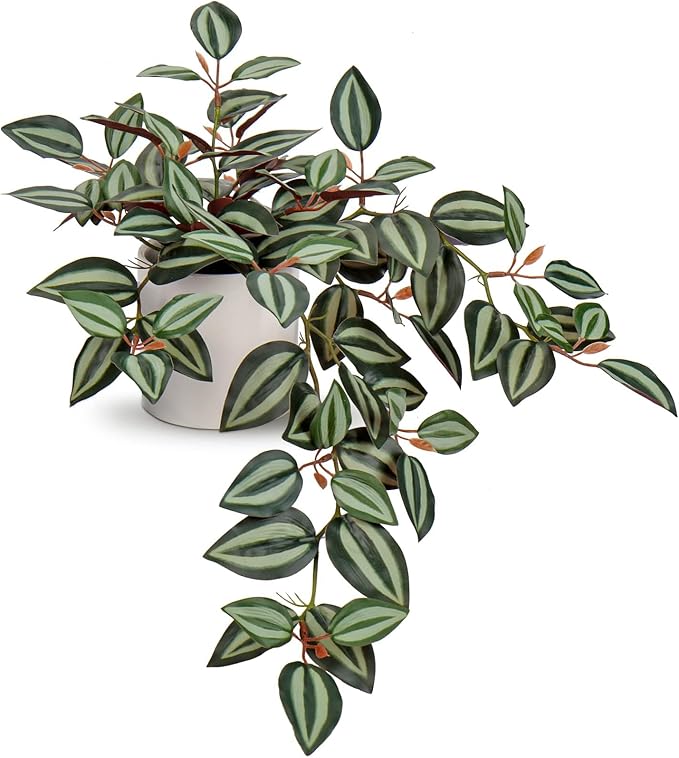 GnFlus Fake Hanging Plants, 20 Inch Artificial Ivy Plant in Ceramic Pot Faux Vine Potted for Home Bedroom Office Table Shef Indoor Outdoor Decor Desk (Green/Red)