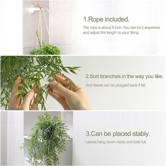 3 Packs Fake Hanging Plants with Black Pots, 18.5" Artificial Hanging Plants for Wall Decor, Fake Plants Mandala Vine Indoor/Outdoor for Home Bathroom Bedroom Kitchen Office Room Decor