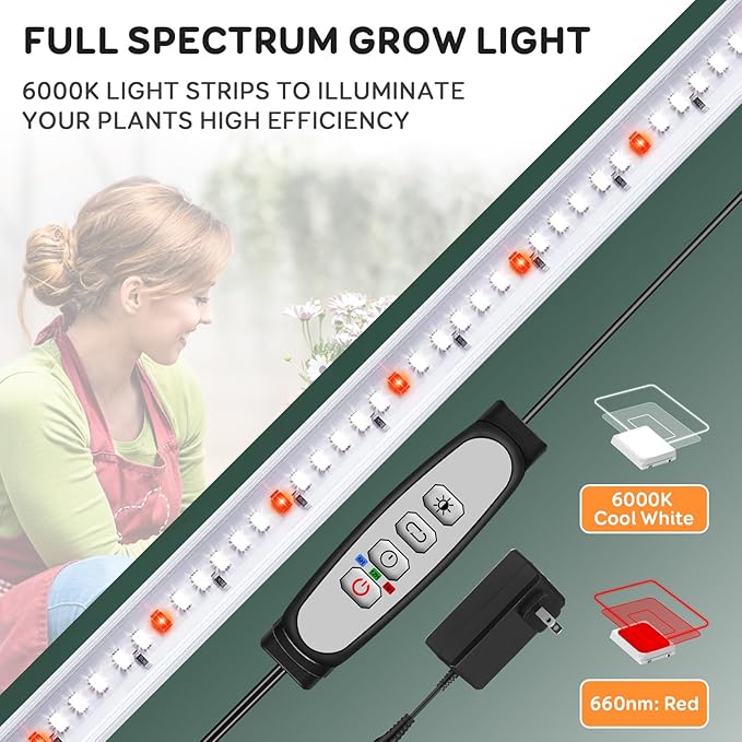 SDOVUERC 4 Bars Grow Light Strips for Indoor Plants with Auto ON/Off Timer 6/12/18H, 5 Dimmable Levels for Shelves Plant Growing(Pack 2)