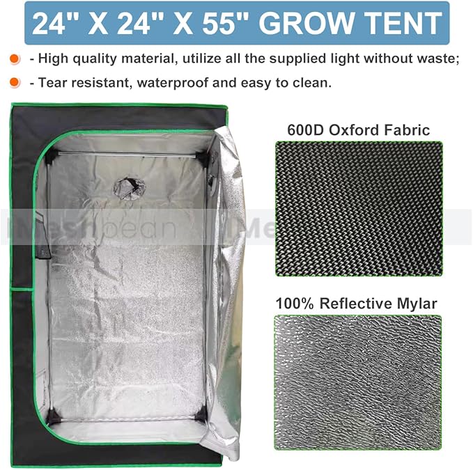 24"x24"x55" Grow Tent Kit,Complete 2x2 FT High Reflective Mylar Indoor Grow Tent with Carbon Filter, Portable Full Spectrum LED Grow Light Combo Hydroponics Indoor Plant Growing Tent Room (20965#)