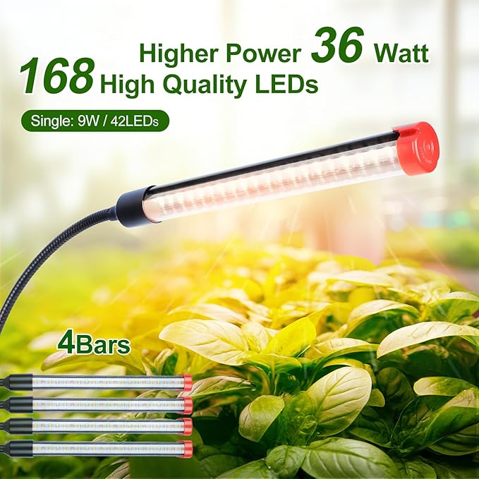 4Head Tabletop Grow Lights for Indoor Plants, Seed Starting, Bonsai, 4/8/12/16/20H Timer, 36 Watt Power Draw, NO Need Adapter, Bright and Big Coverage, Best Gift for Plants Lover