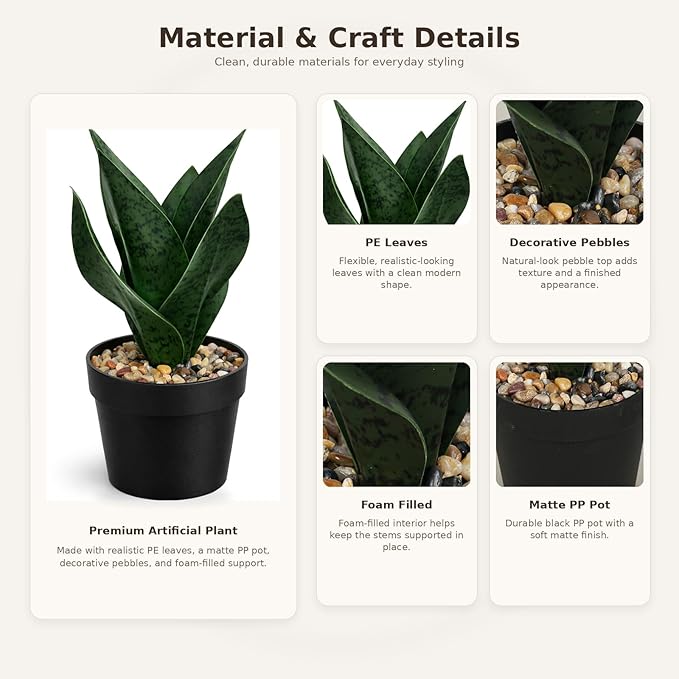 Artificial Snake Plant Artificial Sansevieria Floor Plant Desk Small Fake Plant for Indoor Home Office Decor,Realistic Potted Greenery,10inch (Two pcs Dark Gary and Light Green)