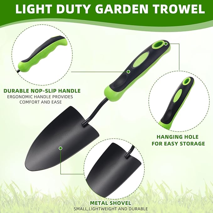 Yaocom 16 Pcs Garden Shovel Aluminum Alloy Heavy Duty Trowel Small Digging Shovels Metal Hand Trowel Spade with Soft Handle for Garden Lawn Yard Planting Tool (Shovel with Ruler,Green)