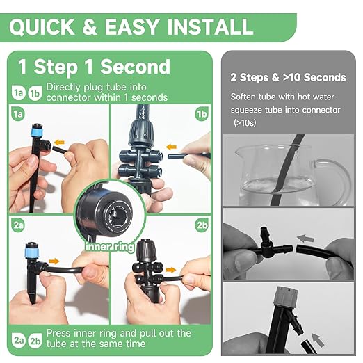 Riboud Quick-Connect 200FT Drip Irrigation System Kit, Automatic Garden Plant Watering System for Greenhouse, Yard, Lawn, with 1/2 inch 1/4 inch Irrigation Tubing Hose and Accessories
