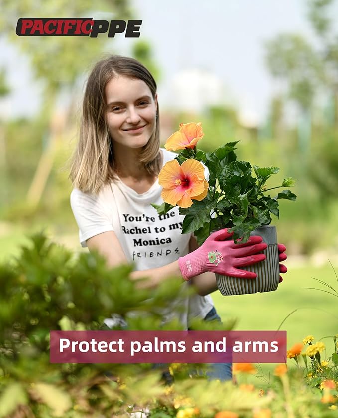PACIFIC PPE 6 Pairs Gardening Gloves for women, Latex Coated Garden Gloves, Breathable, Medium Size fits Most, Rose Red