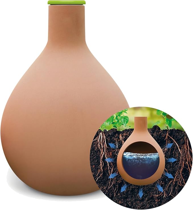 BioGreen Plant Self-Watering System Hydro MAX S | 0.3 gal | Irrigation Ø 23.6 in | Olla Made of Fired Clay | Watering Globe | Terracotta Water Saver for Gardens, Vegetables & Raised Beds