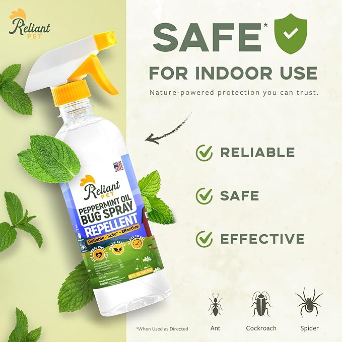 Reliant Pet - Peppermint Oil Spray for Bugs - 16oz - Insect and Pest Control Spray - Pet Friendly Bug Spray Safe for Kids and Pets - Made in USA - Ant, Spider, and Roach Spray Indoor