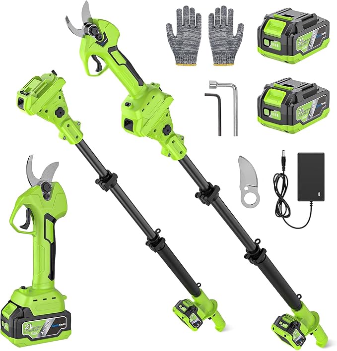 2-in-1 Electric Pruning Shears with 4.9-8.9ft Telescopic Pole, 2x 4.0Ah Batteries, Extra SK5 Blade, Battery Powered Pole Pruner Tree Branch Cutter for Garden, Yard, Fruit Tree Trimming
